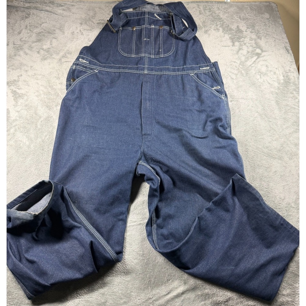 Vintage Roebucks Denim Bib Overalls Men's 46x29 Dark Wash USA Workwear